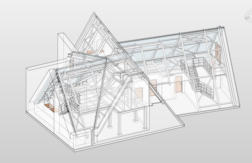 <h6 class="text-uppercase my-1">Residenzschloss Dresden, Südflügel, 3D-Modell Dachgeschoss</h6><span class="d-block">Mit viel Engagement haben wir ein Störkanten-Modell im Dachgeschoss (4.+5.OG) des Residenzschlosses Dresden erstellt, um eine reibungslose Planung für eine neue Lüftungsanlage zu ermöglichen.

Dank 3D-Modellierungstechniken haben wir mithilfe von Laserscan-Daten ein dreidimensionales Modell des Dachgeschosses geschaffen.

Durch diese Methode kann unser Kunde bei der Planung Kollisionen der neuen Lüftung mit Wänden, Stützen und Trägern vermeiden.</span>