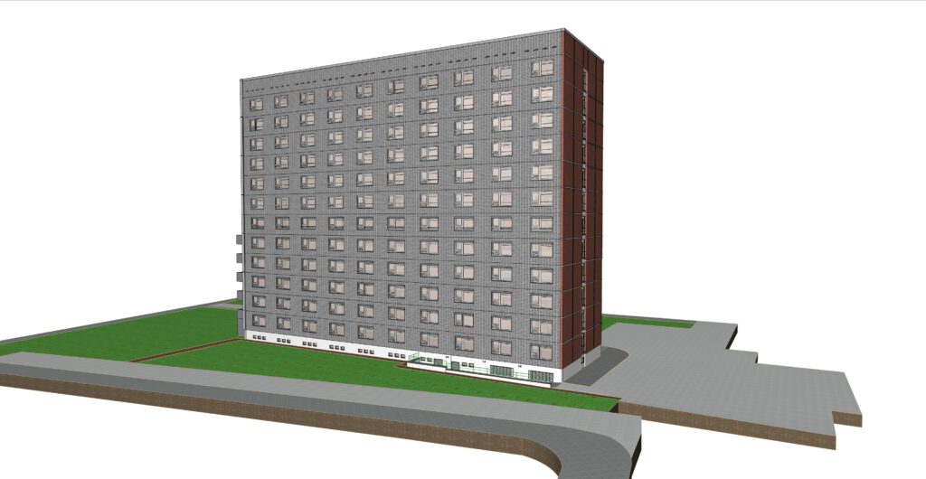 <h6 class="text-uppercase my-1">3D-Modellierung für die Fassadenplanung – Hochhaus Strehlener Straße, Dresden</h6><span class="d-block">Für unseren Kunden haben wir das Hochhaus auf der Strehlener Straße in Dresden präzise in 3D modelliert. Mit diesem detaillierten Modell konnte der Fassadenplaner eine freistehende Fassadenverblendung optimal entwerfen und umsetzen. Unsere Technologien ermöglichen eine exakte Visualisierung der Gebäudestrukturen, was die Planungsprozesse effizienter und präziser gestaltet. Dieses Projekt zeigt unsere Fähigkeit, anspruchsvolle Bauwerke digital abzubilden und maßgeschneiderte Lösungen für Architekten und Planer bereitzustellen.</span>